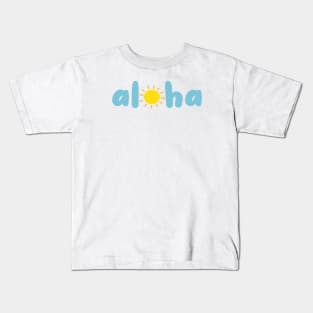 Blue Aloha With Sun Design Kids T-Shirt